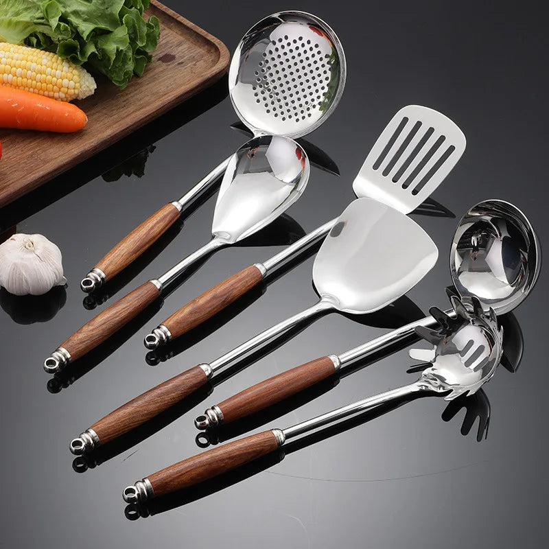 New Product 304 Stainless Steel Spatula Pear Wood Handle Kitchenware Set High-end Kitchen Utensils Gifts for Friends Wholesale