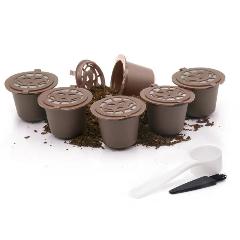 Universal 6 Pods Reusable Metal Coffee Filter System Wareset Cafe Refillable Capsules with Cup Refilling Cap