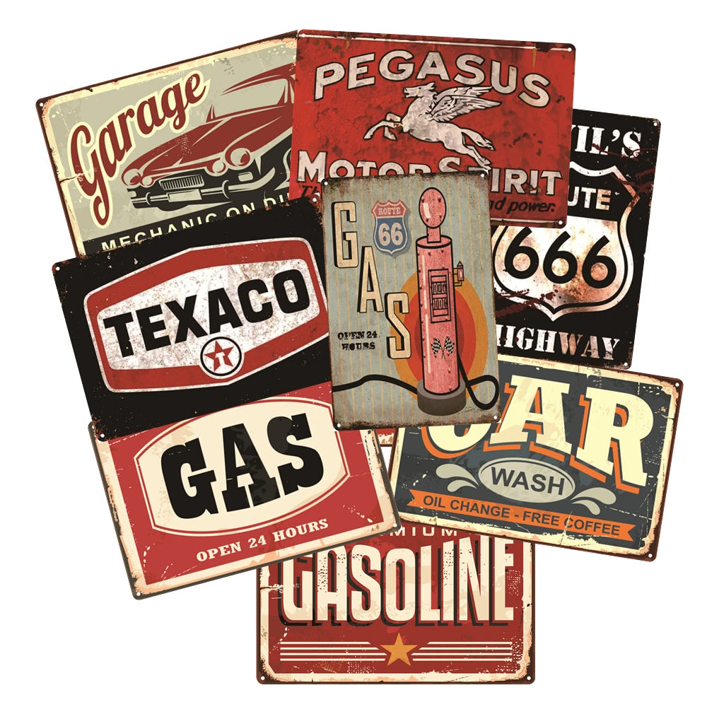 Gasoline Amalie Mobilgas Texaco Retro Tin Sign Vintage Metal Plate Painting Wall Decoration for Oils and Gas Station