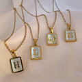 Non Tarnish Jewelry Stainless Steel Letter A-Z Initial Necklace for Women White Rectangle Shell Alphabet Pendant Necklace MegaBDM