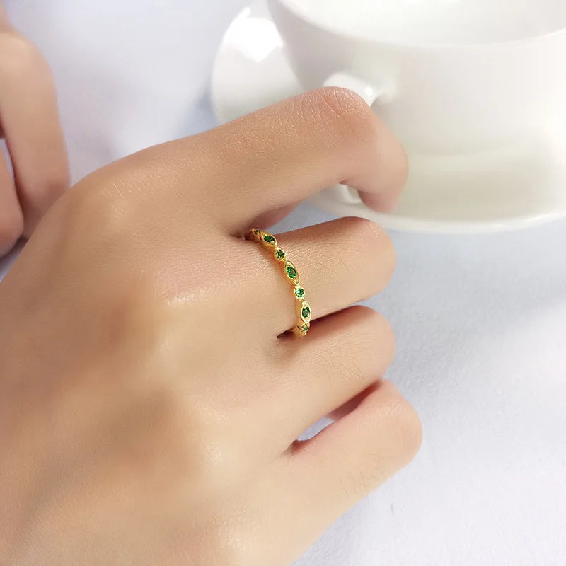 Daidan Gemstone Rings 925 Sterling Silver 18K Gold Plated Dainty Green Zircon Women Adjustable Rings