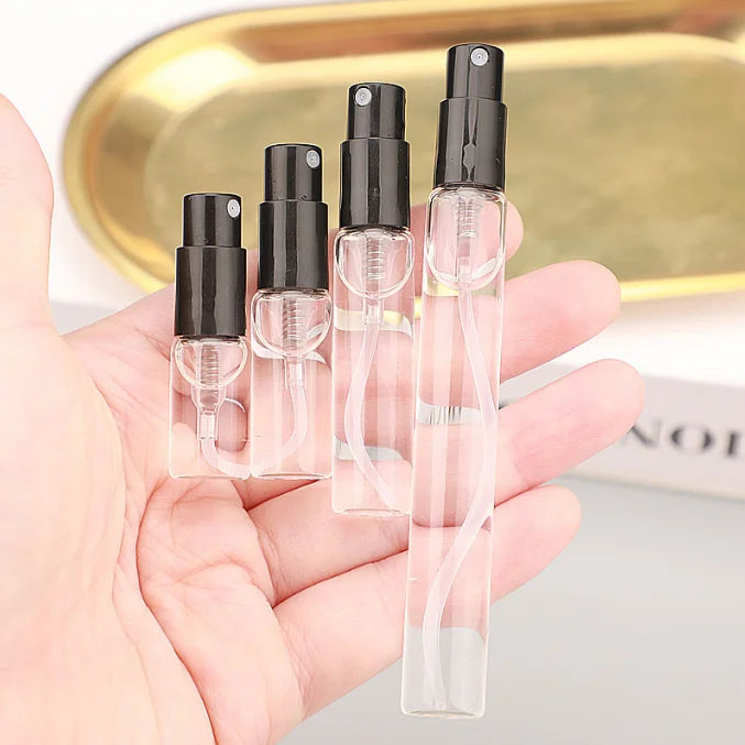 2ml 3ml 5ml 10ml Fine Mist Crimp Neck Black Plastic Cap Perfume Atomizer Bottle clear Glass Spray Bottle for Perfume Packaging