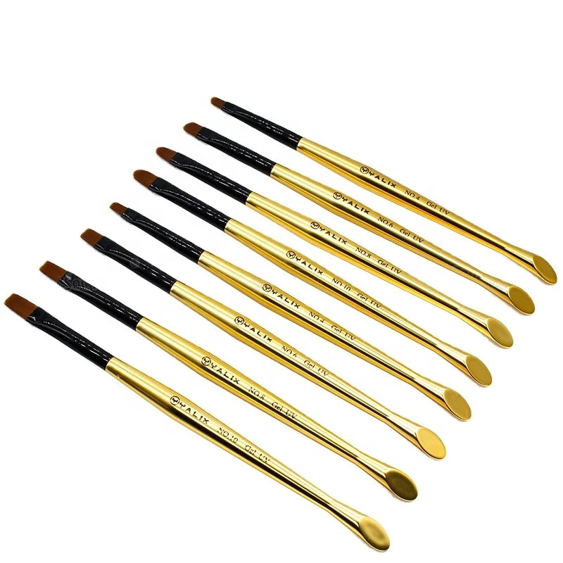 YALIXIN Acrylic Synthetic Hair Custom Logo Oval Crimped Ferrule Nail Art Gel UV Brush with Round Flat Heads