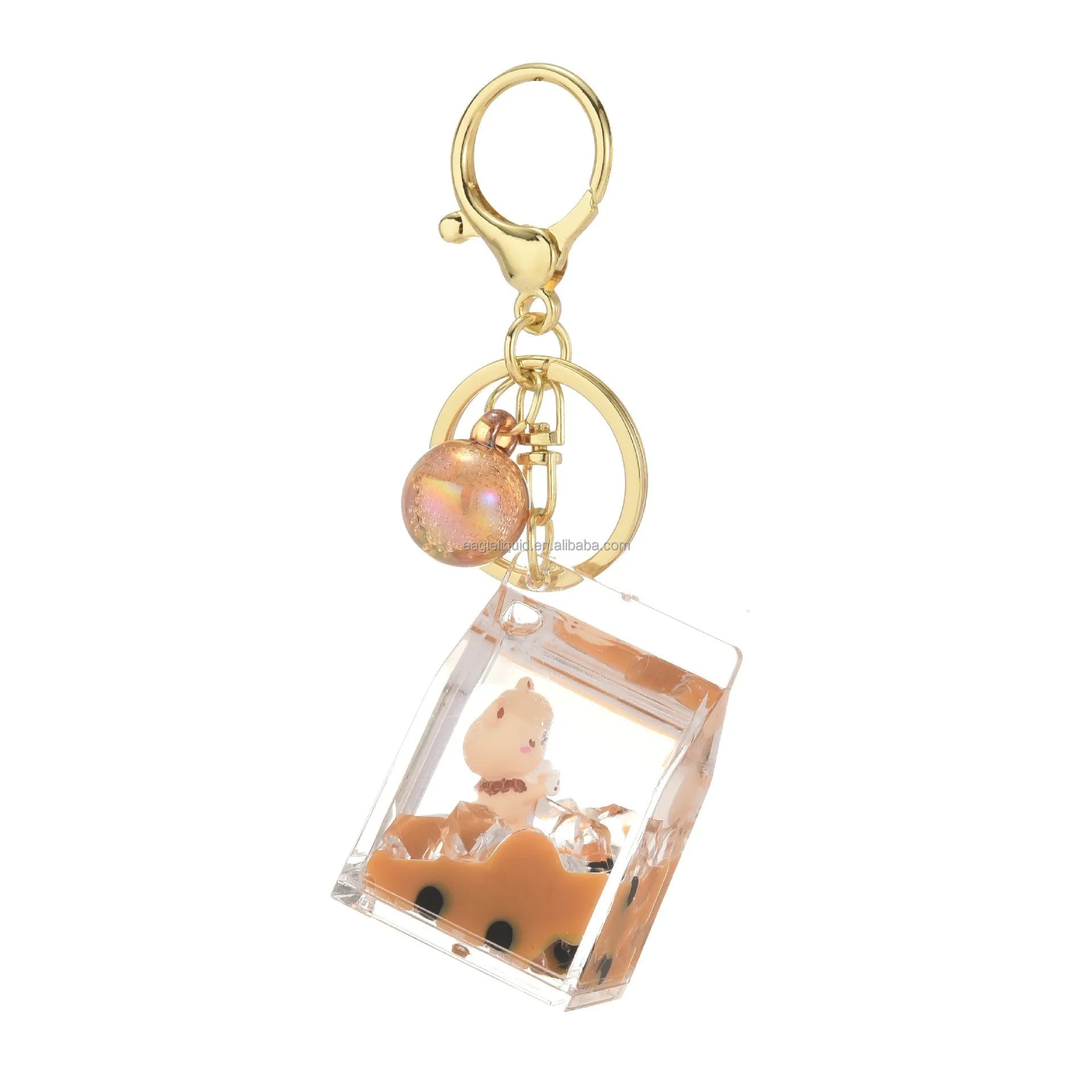 2023 New Cute Acrylic Key Chain Ring Oil Floating Milk Box Keyring Quicksand Milk Tea Cup Liquid Keychain