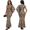 D526 High Quality Formal Dresses Women Casual Elegant Slim One Shoulder Lace Glitter Print Long Party Dresses Women Maxi Dress
