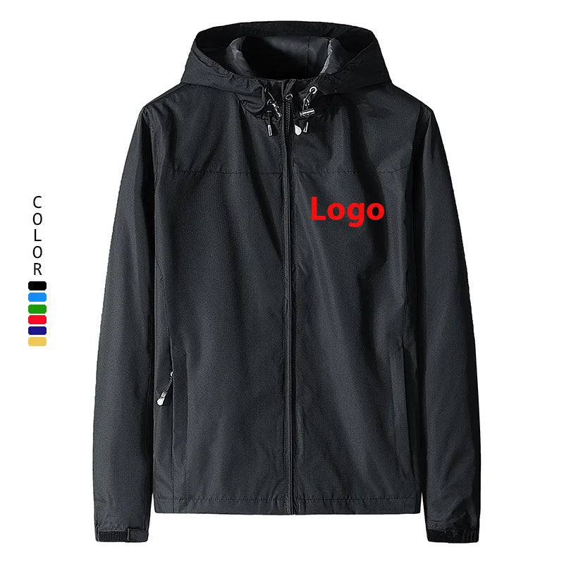 Custom Logo Men's Windbreaker Jacket for Autumn Spring Gym Hooded Thin Waterproof Zipper Front Logo Winter 2025