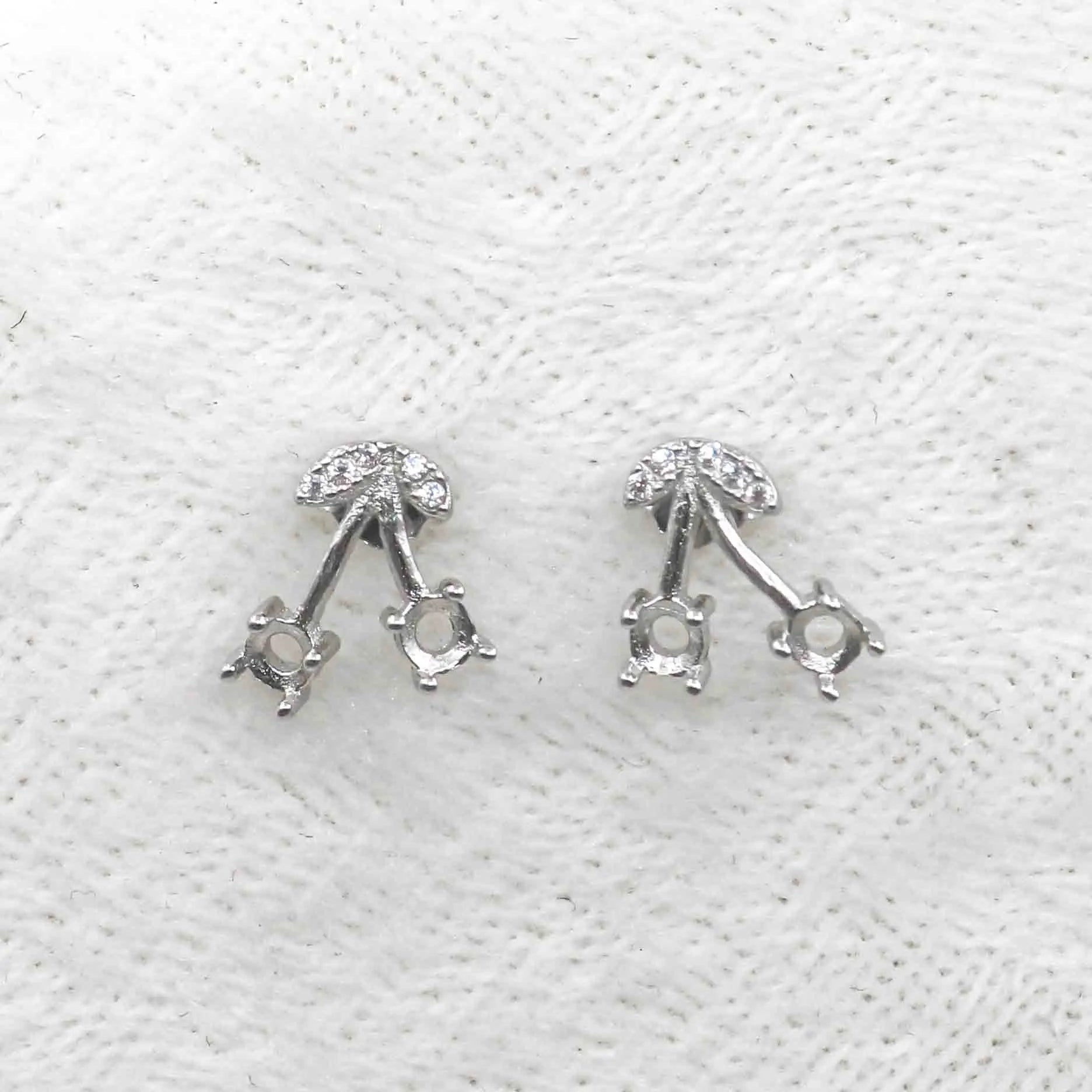 Sterling Silver 3*3mm Semi Mount Stud Earrings Empty Support Blank Claws Setting S925 Base Without Center Stone for DIY Inlay