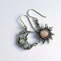 Asymmetry Sun and Moon Earrings Jewelry Bohemian Retro Silver Natural Opal Moonstone Sun Moon Drop Dangle Earring Women