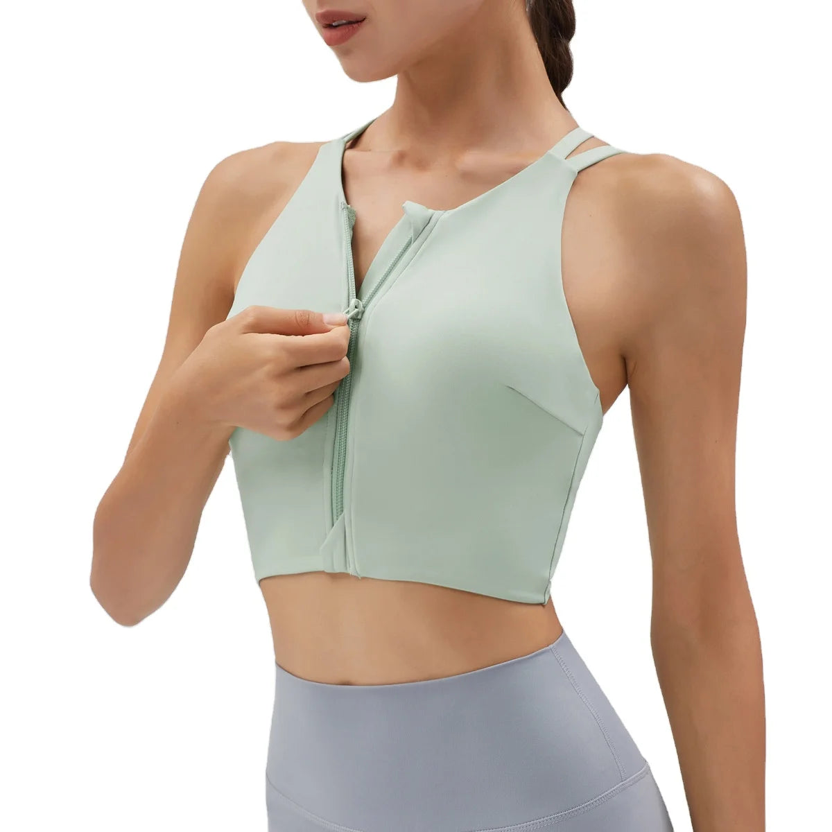 Front Zipper Sports Bra for Women Women's Fitness Yoga Tank Top Cross Back High Impact Fitness Bra