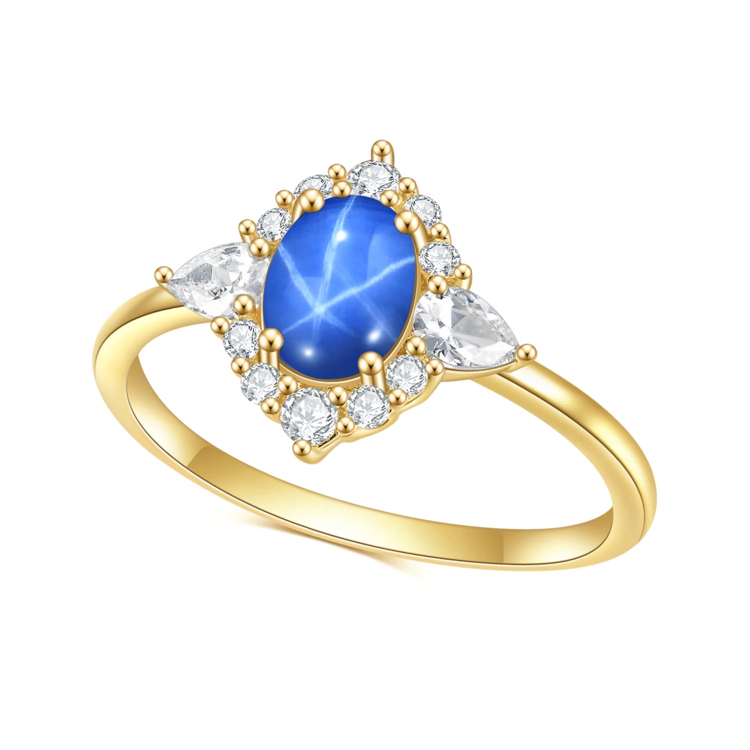 OL0903 Abiding Jewelry 14K Gold Plated 925 Sterling Silver Wonder Woman Jewellery Oval Blue Lab Star Sapphire Ring for Women