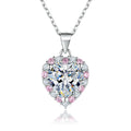Sparking Fadeless pink and White Cubic Zircon 925 Sterling Silver Elegant Heart Pendant Necklace for Women