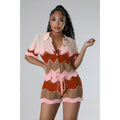 Short Sleeved Hollow Shirt Wholesale Drawstring Shorts Custom logo Knitted Women Suit Factory Directly