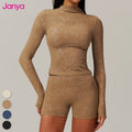 Janya Women Fitness Clothing Quick Dry Sport Tops Skinny Gym Active Wear Running Training Clothes High Neck Yoga Shirts