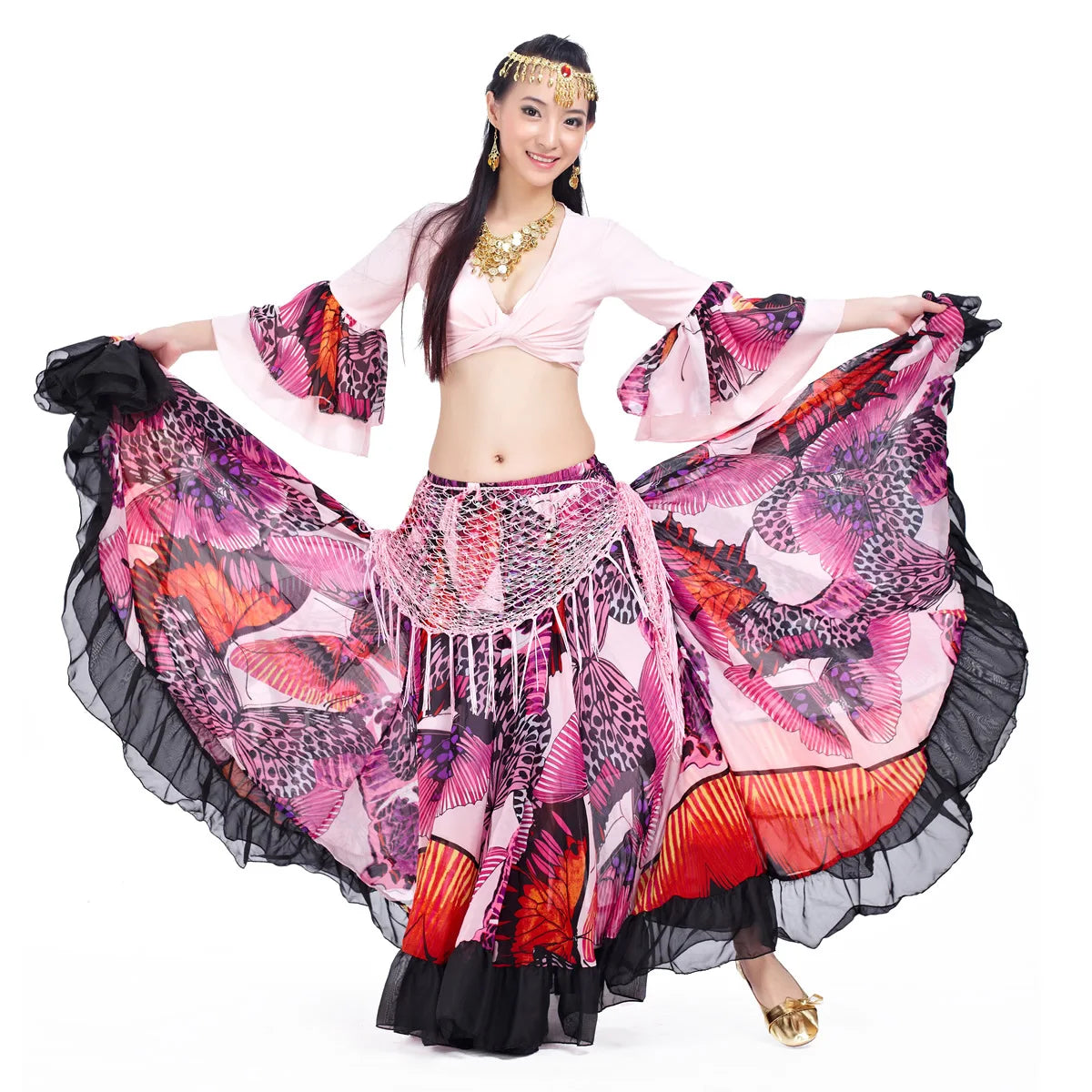 Hot Sale Hight Quality Women Girls Gypsy Floral Skirt Large Hemline Design Belly Dance Set