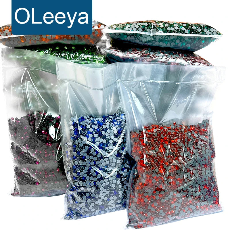OLeeya Wholesale Large Package DMC Hot Fix Rhinestone Crystal AB Glass HotFix Flatback Rhinestone Bulk Iron on Rhinestones