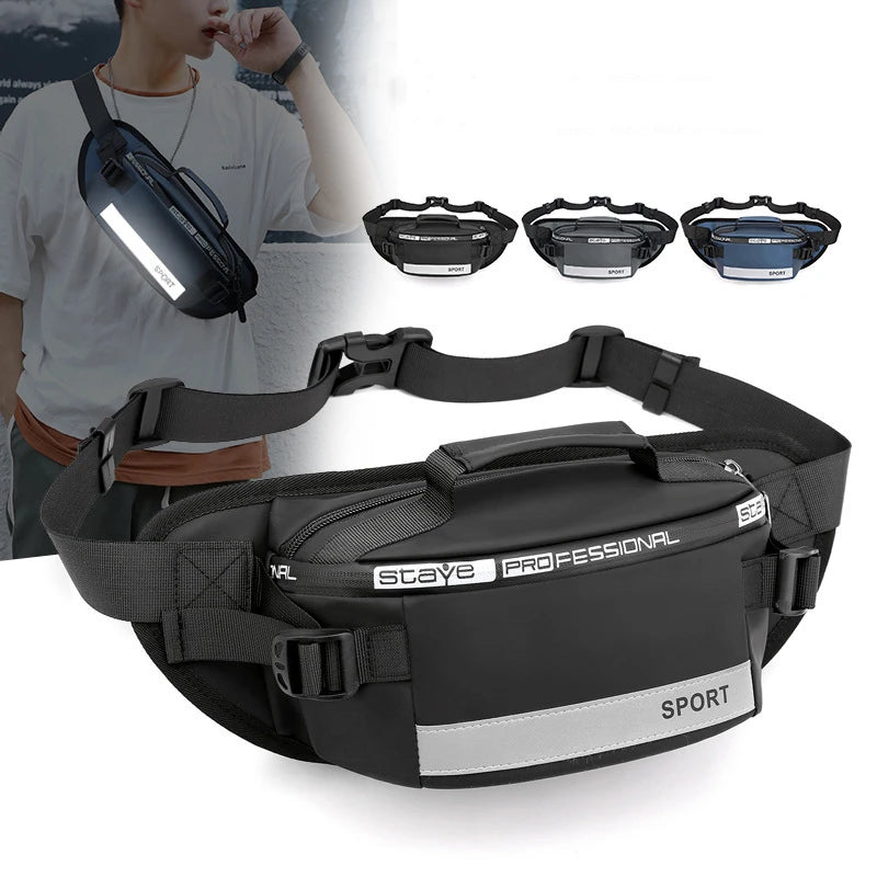 Fashion Reflective Nylon Crossbody Cashier Chest Bag Men Large Capacity Waist Bag