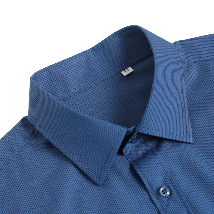Latest Men's Bamboo Fiber Casual Single Pocket Turn Down Collar Full Sleeve Navy Striped Office Shirts