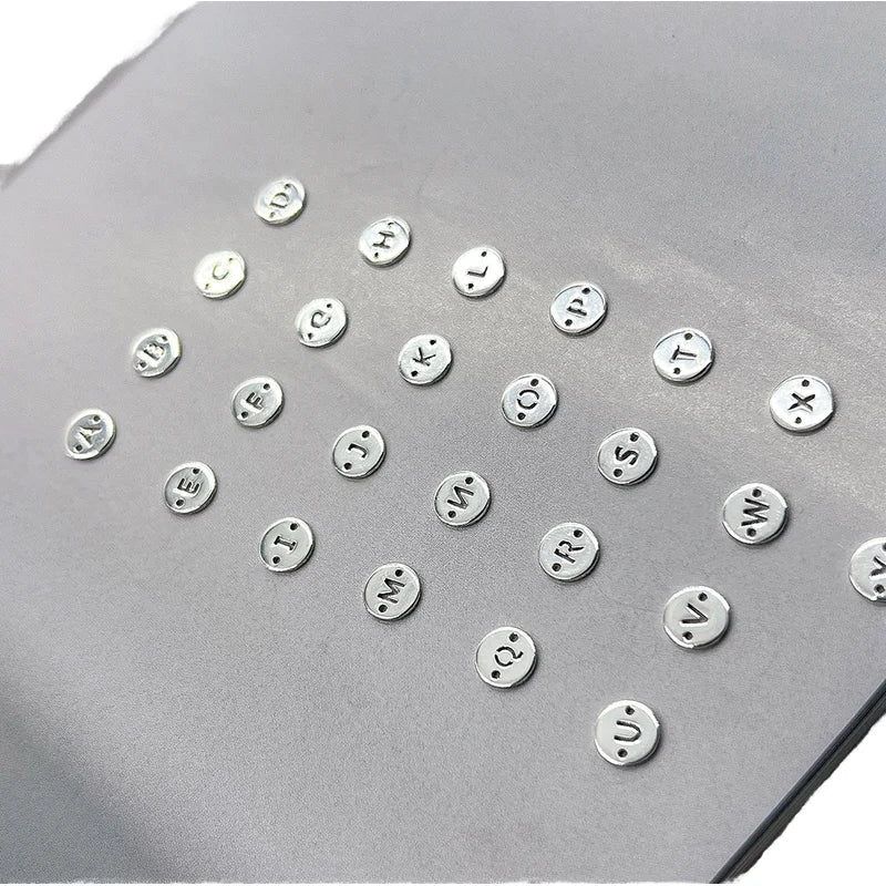 925 Sterling Silver 0.5mm Thick Double-Hole Round DIY Accessories Small 6mm Pieces with English Letters for Jewelry Making