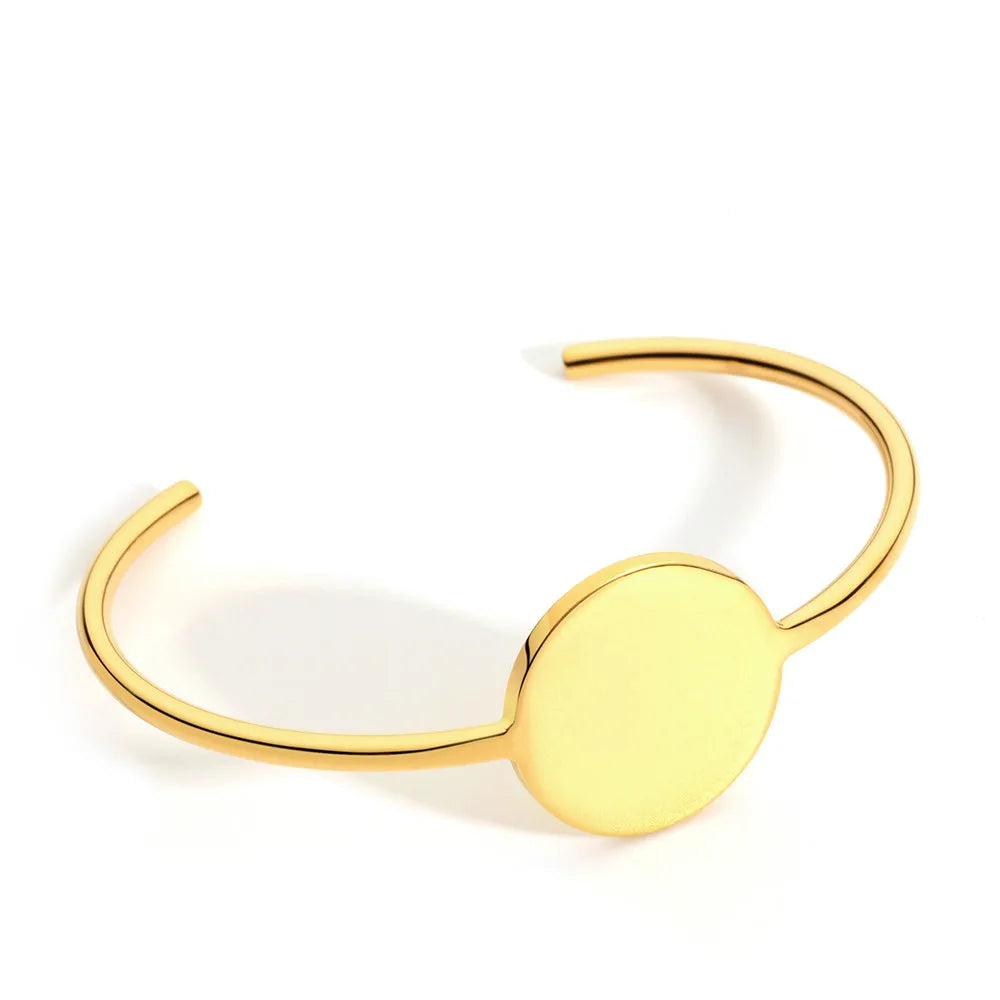 Trendy Simple Stainless Steel Thin Line Round Blank Disc Cuff Bracelet Rose Gold Plated Bangle Pulseiras Jewelry Wholesale