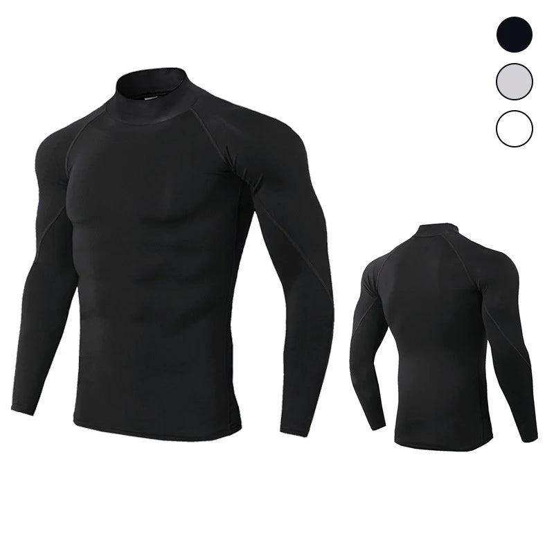 Men's Gym PRO Sports Knitted 220g Long Sleeve T-shirt Turtleneck Collar Autumn/Winter Fitness Running Stretch Speed Drying Solid