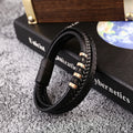 PVD Rose Gold Accessory Cuff Bracelet Magnetic Stainless Steel Clasp Premium Braid Genuine Leather Bracelet for Men