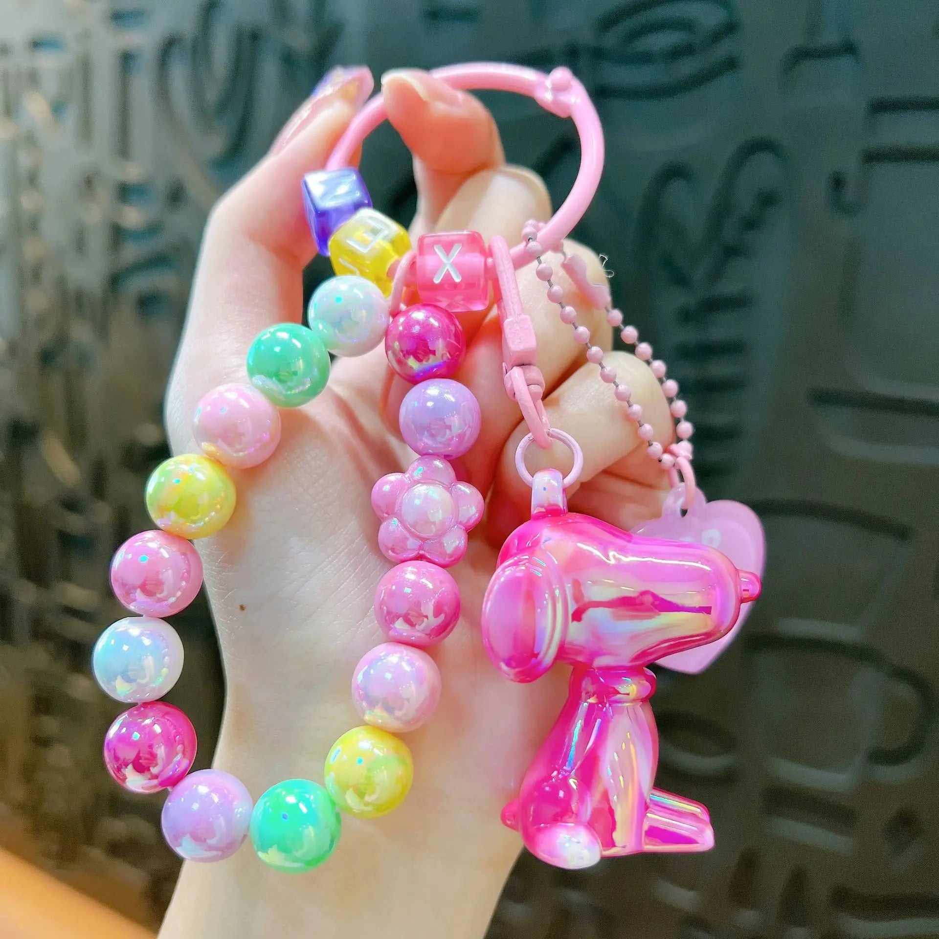 Colorful Beaded Keychain Cute Cartoon Dog Charm for Women Girls Colorful Charm