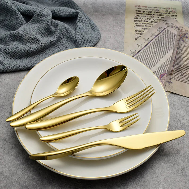 Hot Selling Gold Stainless Steel Cutlery Set 5pcs Wedding Silverware Deluxe Flatware Set