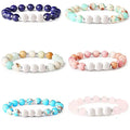 Natural Rhodochrosite Rose Quartz Bracelet Silver Bead Interval White Lava Essential Oil Bracelet for Women