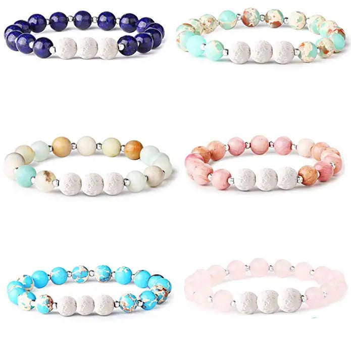 Natural Rhodochrosite Rose Quartz Bracelet Silver Bead Interval White Lava Essential Oil Bracelet for Women