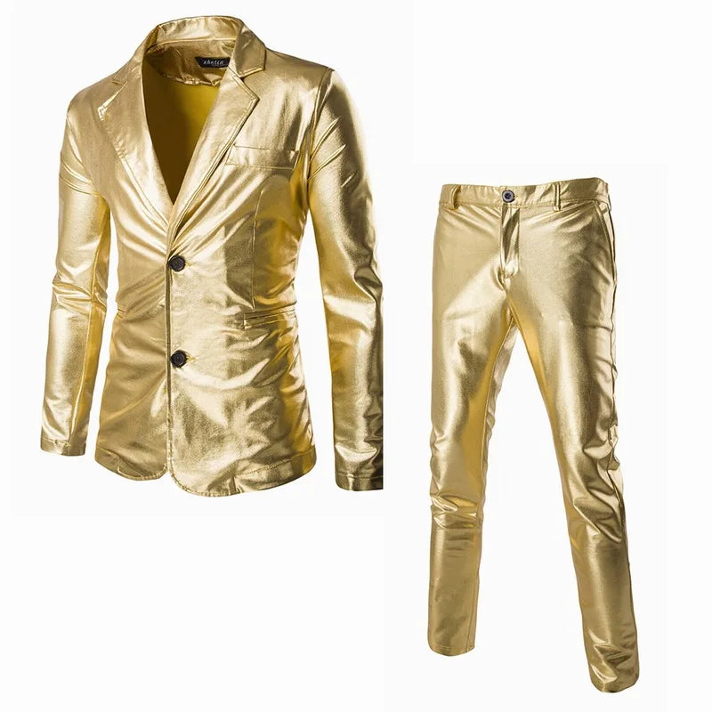 M-3XL Gold Plated Bright Face Casual Suit Set European and American Slim Fitting Men's Suits