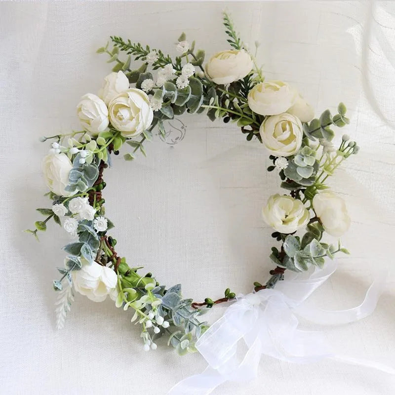 Floral Christmas Wreath Decoration Hair Accessories Holiday Garland Bride Corolla Wedding Headpiece Rose Hairband Headwear