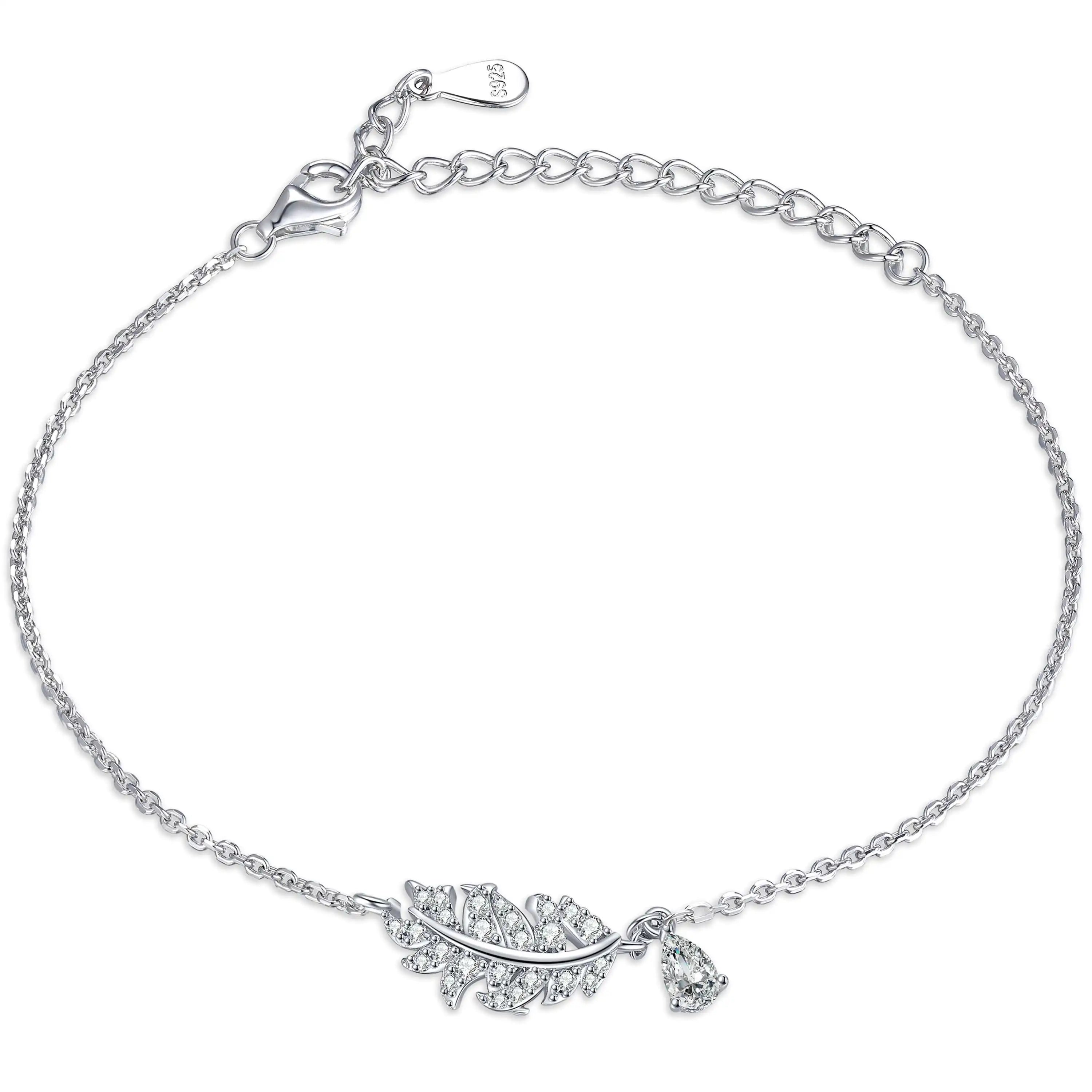 Cubic Zircon Bracelet Sterling Silver Feather Bracelet Women Jewelry 925 Sterling Silver Bracelet
