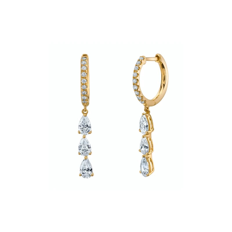 CANNERS925 Sterling Silver with 3 Waterdrop Zircon Pear Shape Diamond Long Drop Earrings