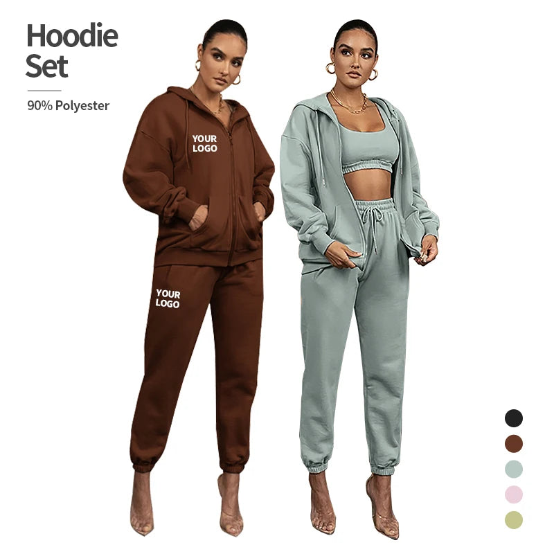 Zip up Blank Plain Wholesale 2 Piece Jogger Set Custom Logo Women's Hoodies & Sweatshirts