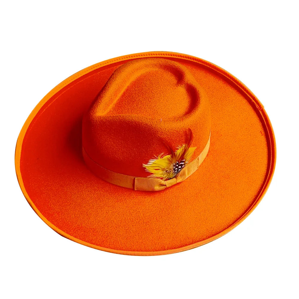 25 Colors New Women Fashion Chic Big long Wide Brim Fedora Hat flat brim hats With Heart crownTop