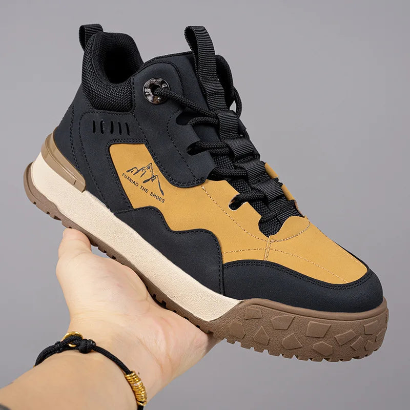 Men's Casual High-Top Retro Style Shoes Stylish Genuine Leather Comfortable Anti-Slippery Flexible for Winter Spring