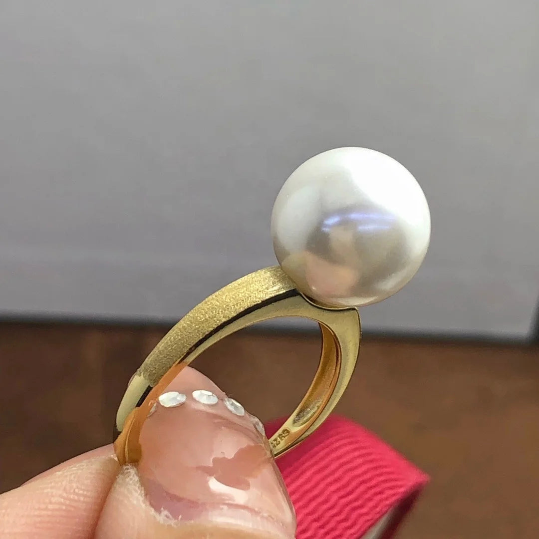 R96011-12mm Natural Freshwater Pearl Ring Accessory 925 Sterling Silver Adjustable Size Engagement Jewelry Ring for Women