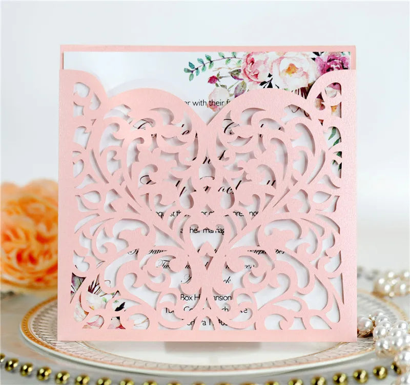 Heart Rose Flora Laser Cut Wedding Invitation Cards Business Greeting Cards for Anniversary Invite