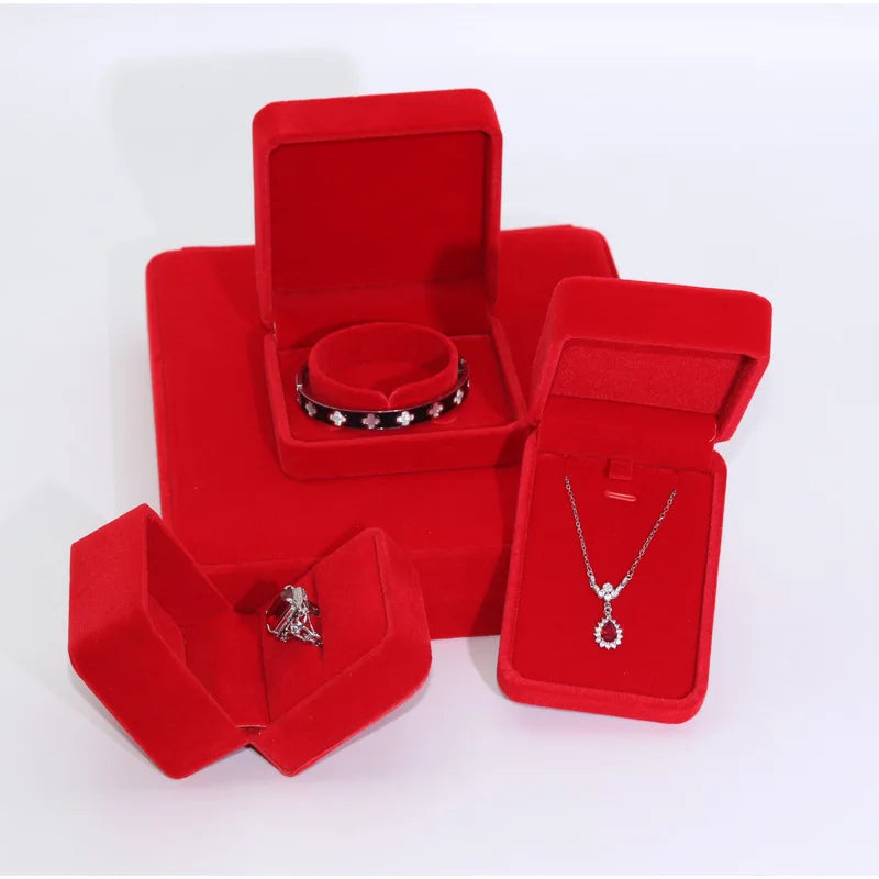 Square Red Velvet Jewelry Box Gift Set for Rings Necklaces Bangles Bracelets Packaging for Various Jewelry Pieces