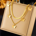 New Arrivals 18k Gold Plated Double Layer Necklace Jewelry Stainless Steel Butterfly Pendant Necklace for Women