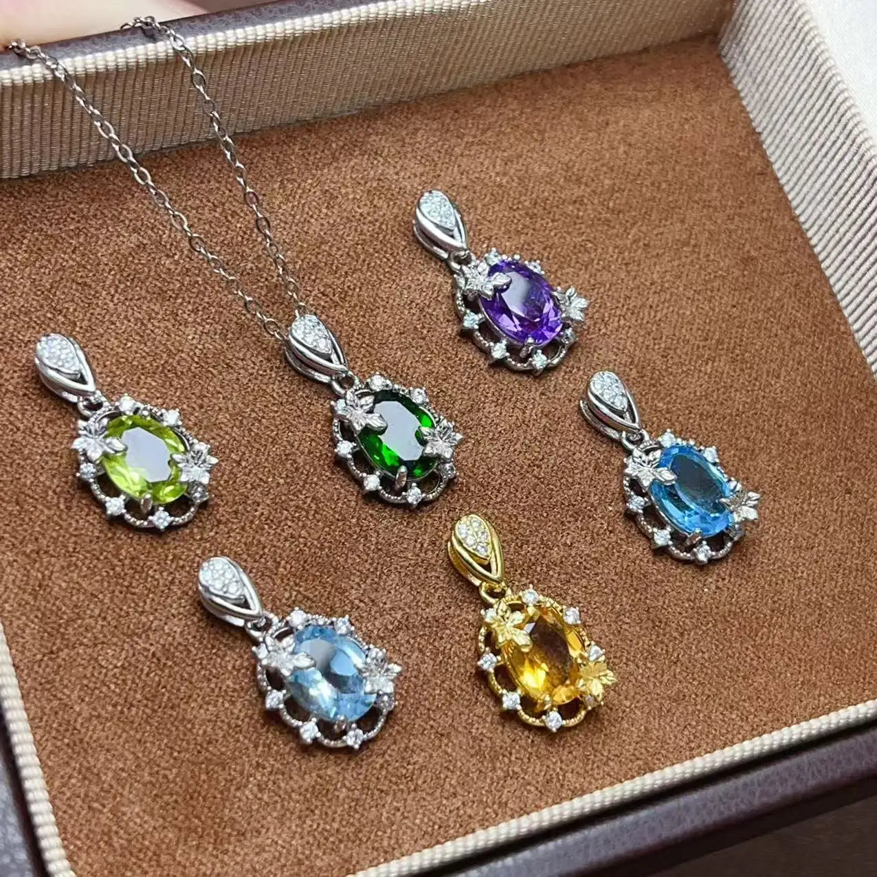 Hot Popular 925 Sterling Silver Natural Gemstone Hip Hop Fashion Women Pendant Necklace Charm Wholesale