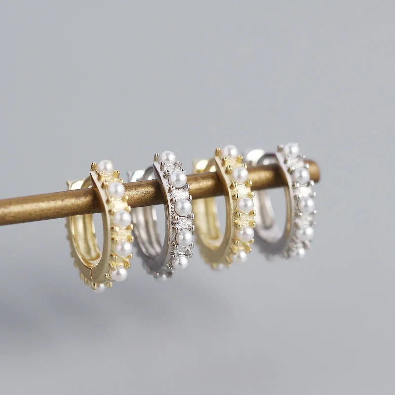 Lanshang Hot Sale 925 Sterling Silver Hoop Earrings 18k Gold Plated Jewelry Women Pearl Earrings