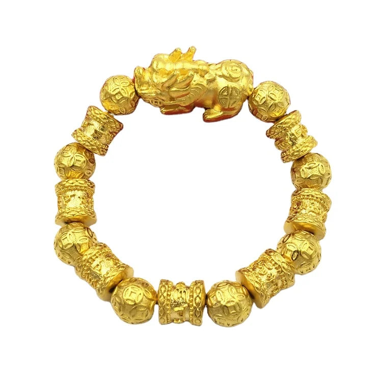 Domineering and Unfading Ese  Gold Plated Brave Bracelet Men and Women Couple Sixcharacter Mantra Beads Jewelry Gift