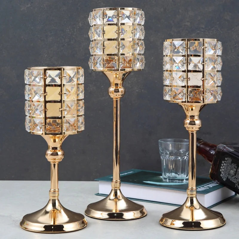 Crystal Candle Holder European Gold Candle Cup Wedding Metal Single Candle Holder Home Living Room Metal Decoration