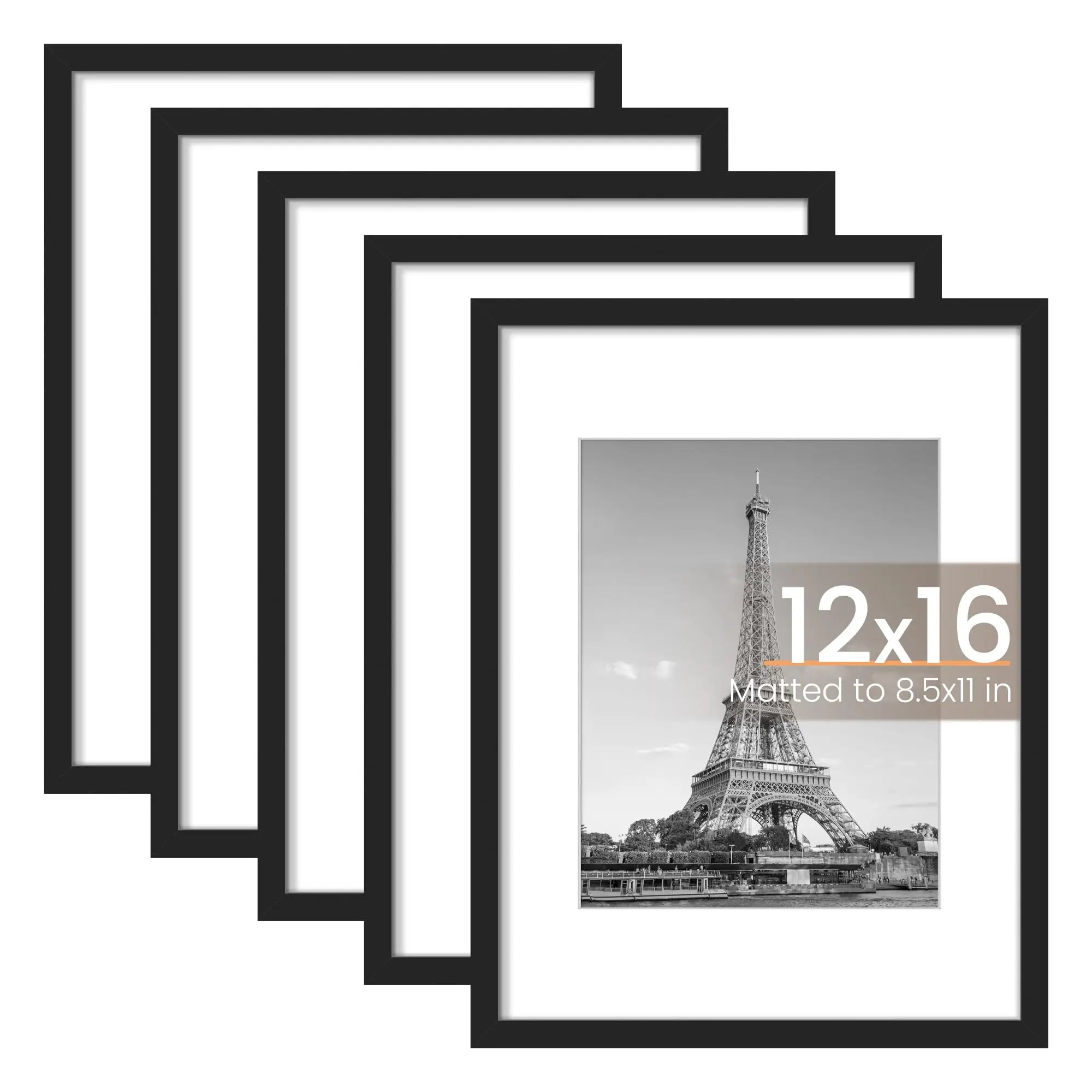 Custom 12x16 Wood Picture Frame Display Pictures 8.5x11 with Mat or 12x16 Without Mat Wall Gallery Photo Frames Black