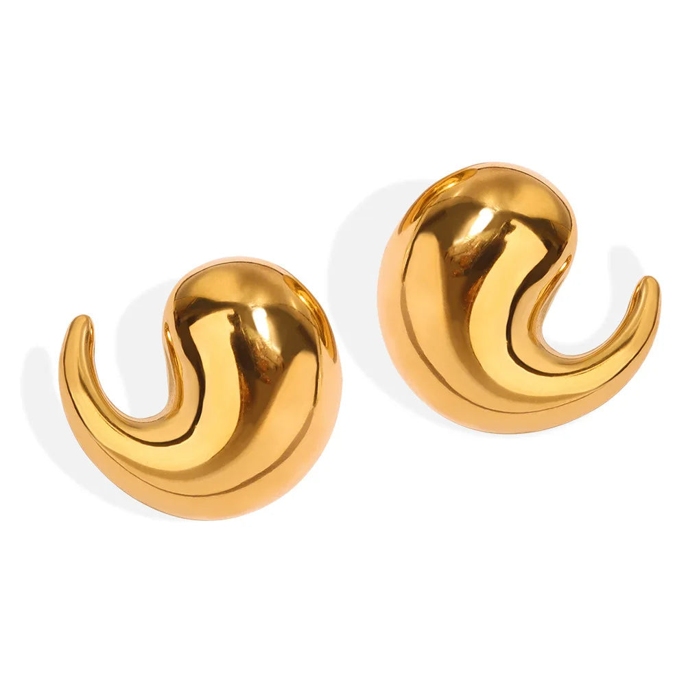 Customized Geometric Earring Advanced Design Sense Chubby Water Drop Earrings 18K Gold Plating Texture Glossy Ear Clip No Fade