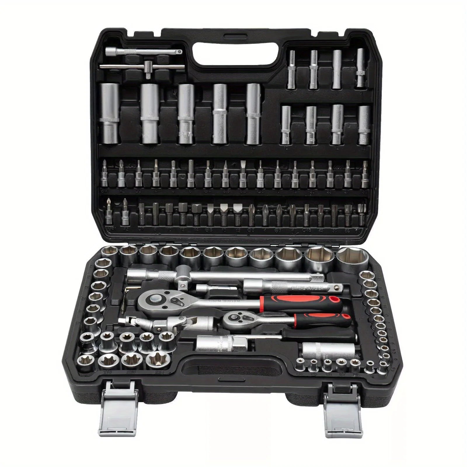 108pcs Heavy-Duty Metal Home Repair Tool Kit Hammer Screwdriver Sockets Measuring Tape Portable Toolbox for Household OEM 1 Set