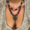 2023 New Arrival Fashion Jewelry European Beaded Layered Necklace Women' Butterfly Wood Beads Vintage Turquoise Necklace Jewelry