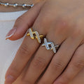 HOT Selling Fashion Letter Jewelry New X Letter Zircon Rings for Lady Open Size Tarnish Free Gold Plated Stainless Steel Rings