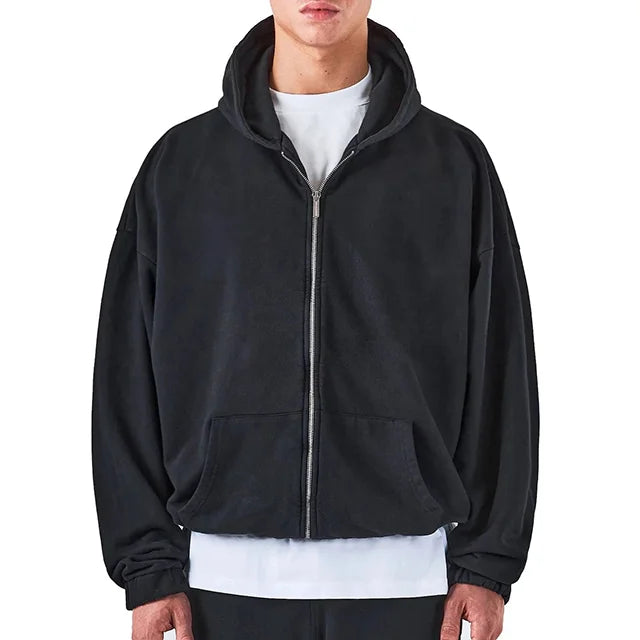 OEM Custom Men's Full Face Solid Winter Zip Hooded Hoodie 100% Cotton Breathable Anti-shrink French Terry Oversized